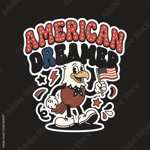 Bild auf Leinwand American dreamer retro cartoon eagle patriot mascot with american patriotic char