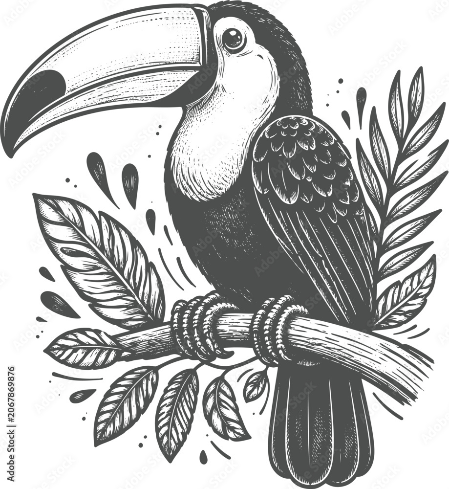 Fototapeta premium Vintage Toucan Bird Engraving Tropical Wildlife Vector Illustration