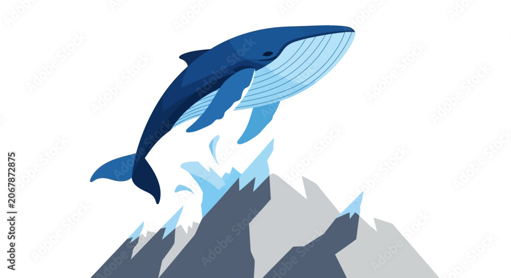 Fototapeta premium Whale breaching over icy mountains