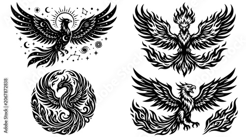 Photos Mythical Phoenix Designs: Celestial & Fiery Illustrations