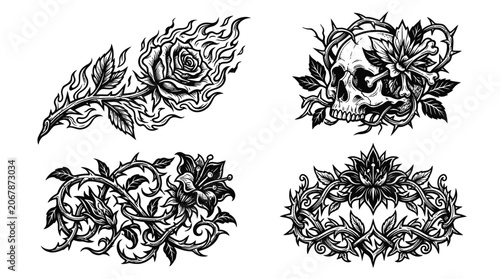 Gothic Tattoo Designs: Rose, Skull, Thorns, Wreath