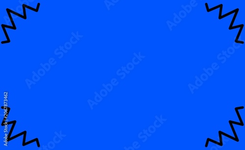 Bright blue background with black zigzag frame borders for banner and graphic design 