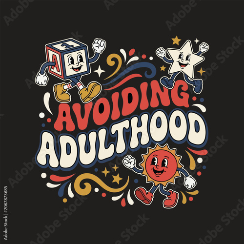 Canvastavla Avoiding adulthood retro graphic illustration with fun shapes adulthood childhoo