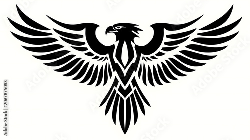 Stylized Black Eagle Silhouette with Wings Spread Wide Against White Background