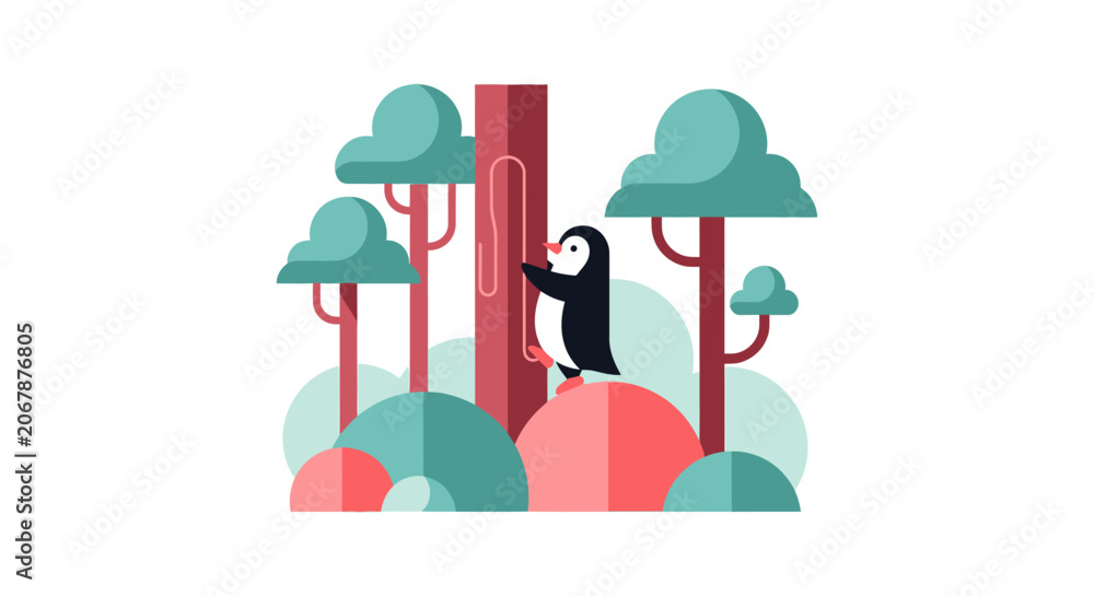 Naklejka premium Cute penguin climbing tree illustration