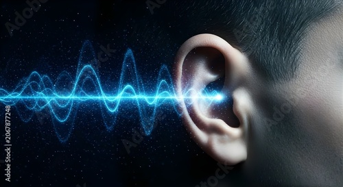 Sound Wave Entering Human Ear Illustrating Auditory Perception.