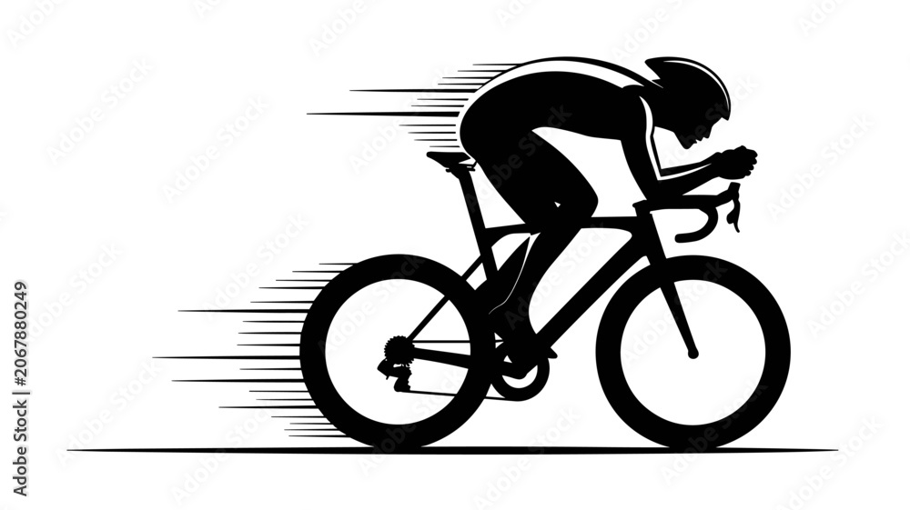 Fototapeta premium Adobe Illustrator ArtworkCyclist Racing in Motion Blur Silhouette Against White Background