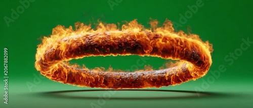 Ring of Fire: A blazing ring of fire casts an intense glow, symbolizing raw power and fierce energy against a vibrant green backdrop.