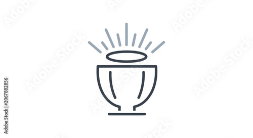Outline Bowl Icon with Blue Radiating Lines on Isolated White Background