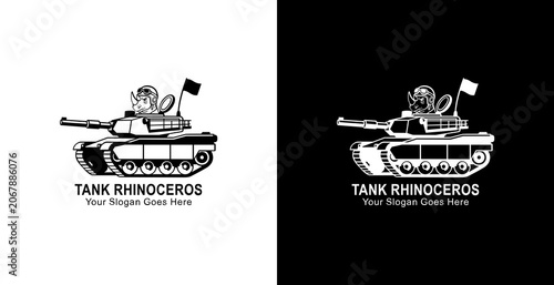 Bild auf Leinwand Logo design of a rhinoceros riding a tank