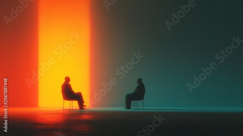 Brightly colored of a man sitting in a chair in front of a bright light mental health