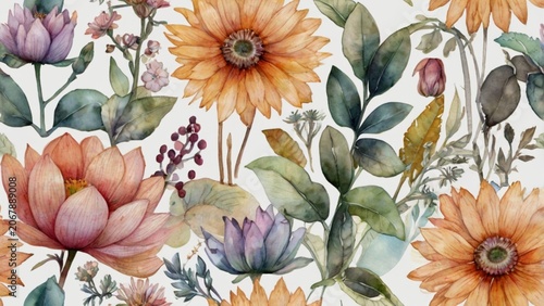 watercolor illustration, botanical art, transparent watercolor layers, ink outlines, fine art painting ai