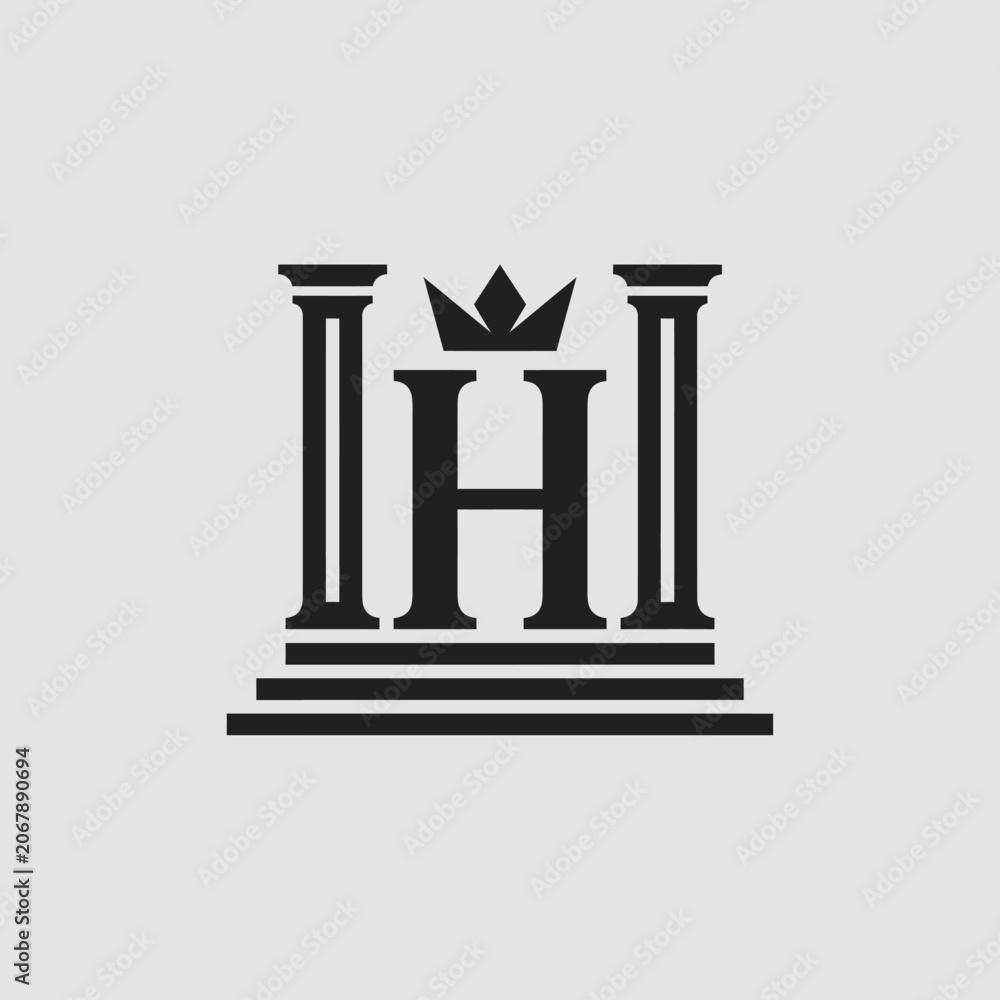 Naklejka premium Classic pillars and crown with letter H logo.