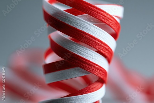 Red and white ribbons spiraling upward in festive celebration