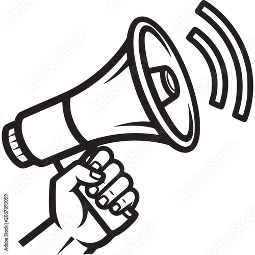 Hand holding a loudspeaker device.