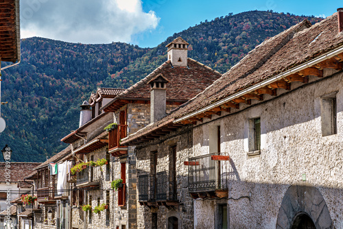 Old town of the beautiful village Anso, Pyrenees region, Huesca, Aragon, Spain.