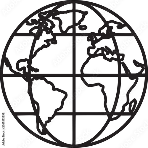 Black and white world map globe.
