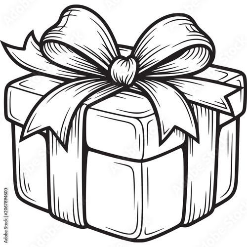 Wrapped gift box with ribbon bow.