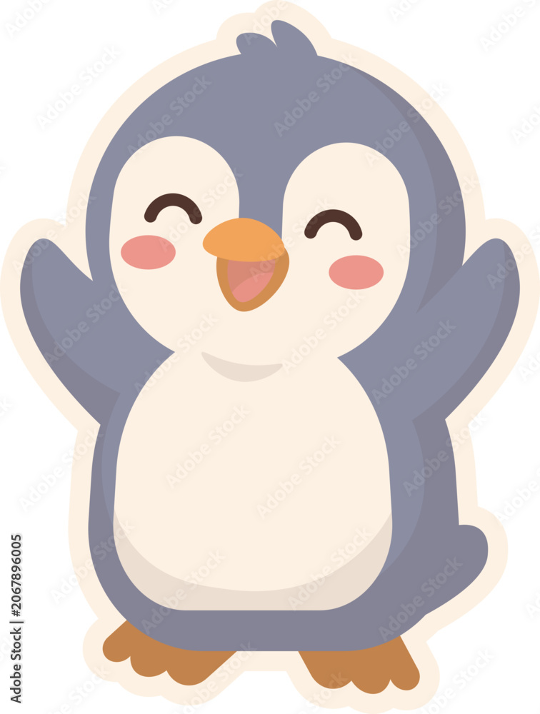 Fototapeta premium Cute cartoon Winking Penguin with a happy expression Illustration vector shape