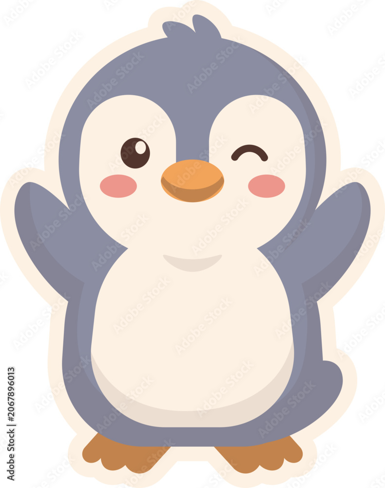 Fototapeta premium Cute cartoon Winking Penguin with a happy expression Illustration vector shape