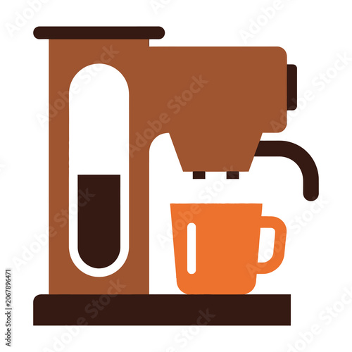 Minimalist Coffee Maker Icon with Cup Isolated on White Background for Cafe Menu