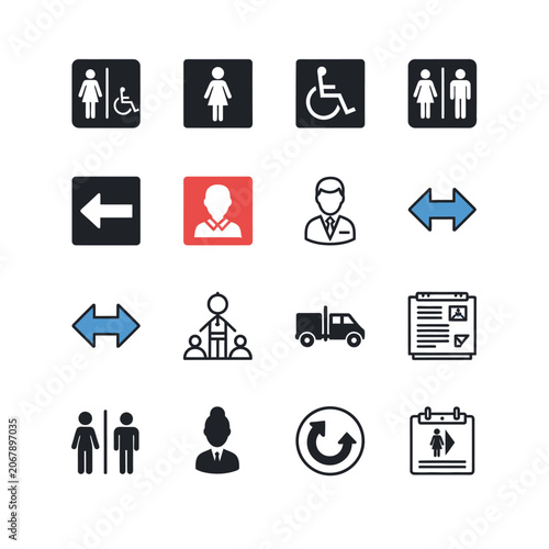 Collection of accessibility and transportation icons.