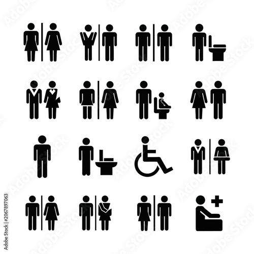 Collection of accessible restroom and medical symbols.