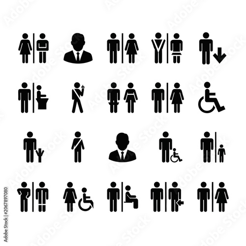 Collection of black icons representing various activities and concepts.