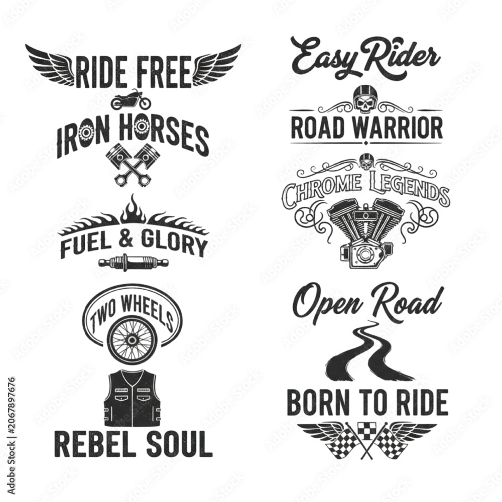 Fototapeta premium Set of 10 Motorcycle Rider Typography Designs with Freedom Quotes and Vintage Biker Lettering Bundle