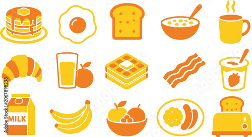Breakfast food icons set featuring various morning meal items