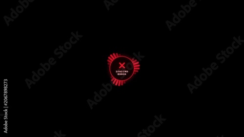 Loading error screen with red circular progress bar and x icon on black background