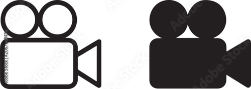 Two black film cameras icons for recording video content creation tools