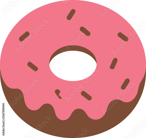 Pink frosted donut with brown sprinkles vector flat illustration