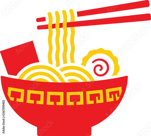 Ramen noodle bowl illustration with chopsticks and fish cake