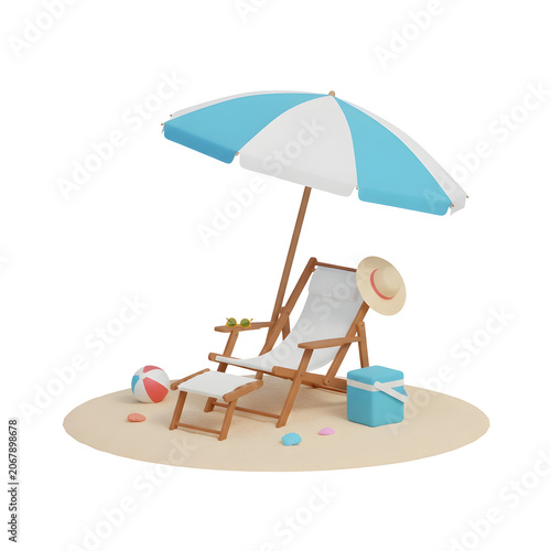 3d beach chair with umbrella