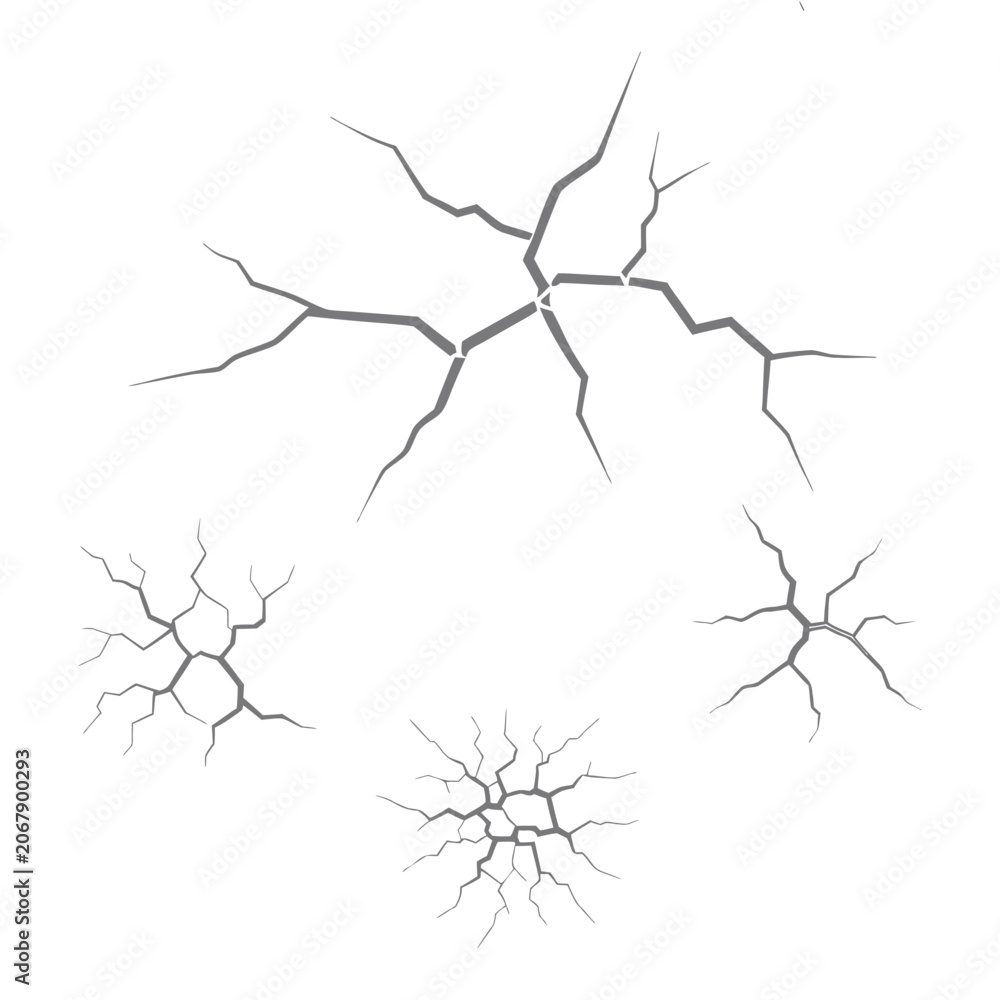 Obraz premium Set of grey cracked surface textures, isolated on a white background, featuring various broken ground patterns