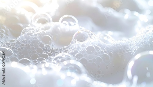 Close-up of shimmering soap bubbles in bright light.