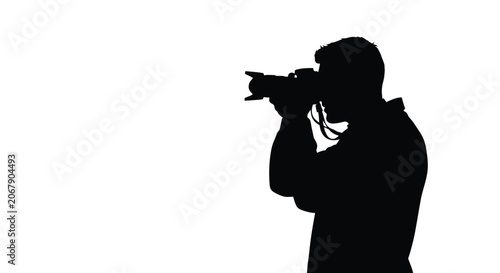 Εκτύπωση καμβά Photographer With Camera Against White Background Black Silhouette