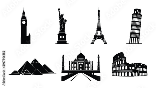 Fotografie Monuments from around the world are displayed as a series of distinct black silhouette icons