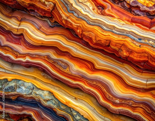Close-up view of colorful banded geological strata.