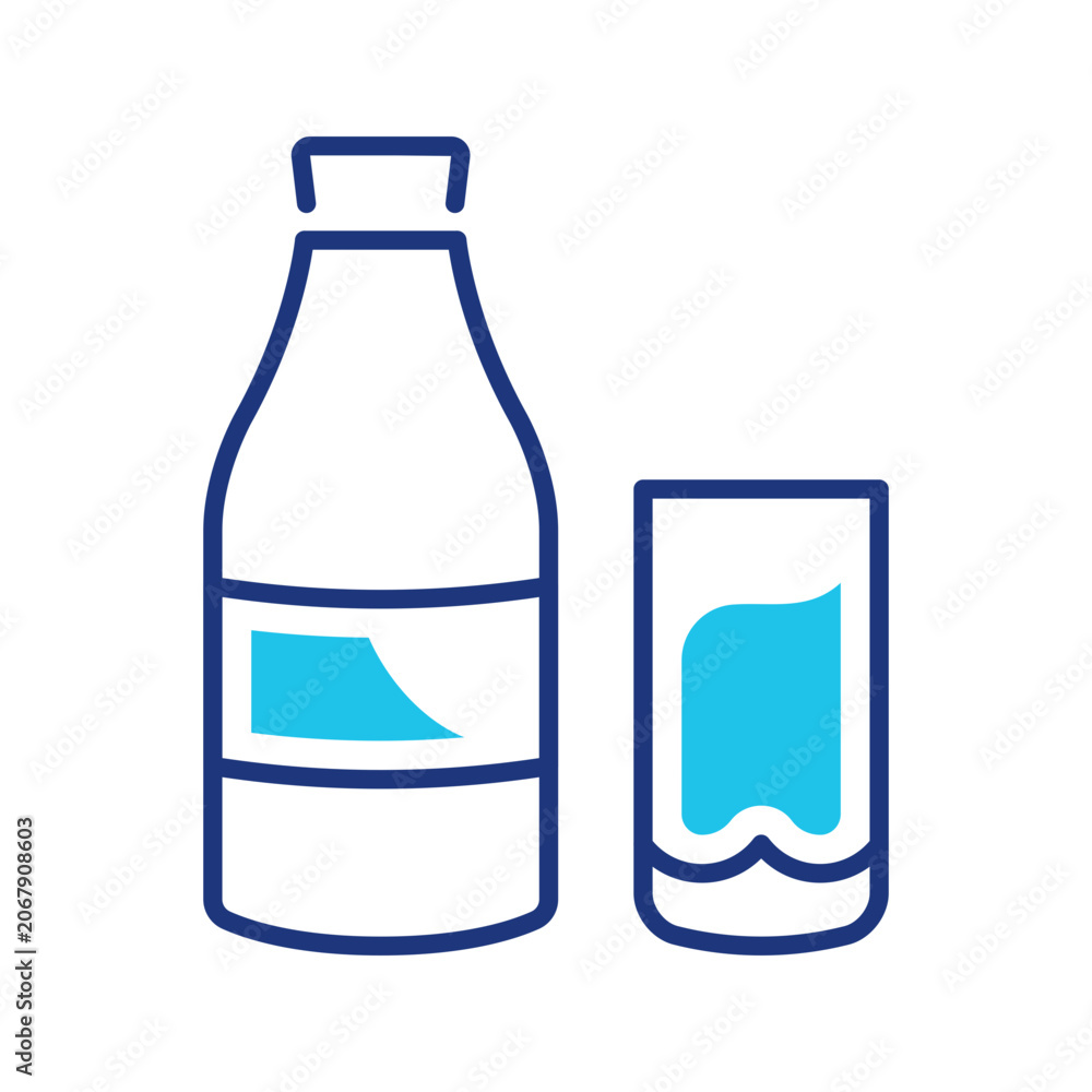 Fototapeta premium Milk bottle icon. Food and dairy line symbol. Color.