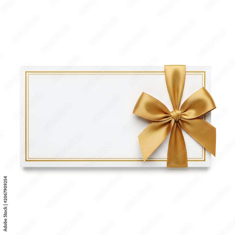 Fototapeta premium Elegant gift box with large brown ribbon bow on top isolated on white background