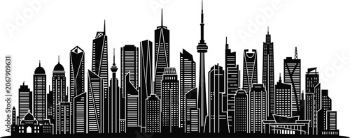 Fotografía Toronto Canada Skyline Silhouette Vector Illustration Featuring the CN Tower and