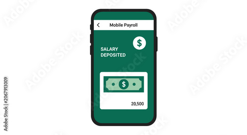 Mobile Payroll App Interface Showing Salary Deposited Notification on Smartphone, Digital Banking and Finance Concept Vector Illustration