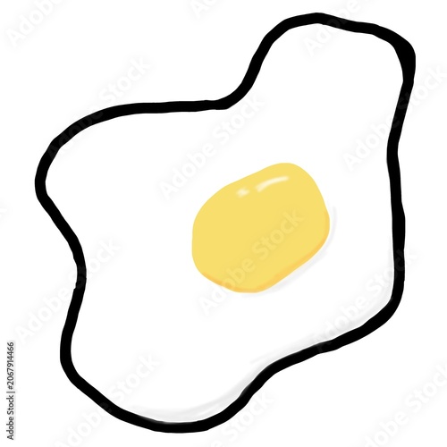 Hand drawn fried egg illustration with bold outline and soft colors isolated on white background. Suitable for food concepts, menus, educational materials, and creative design projects.