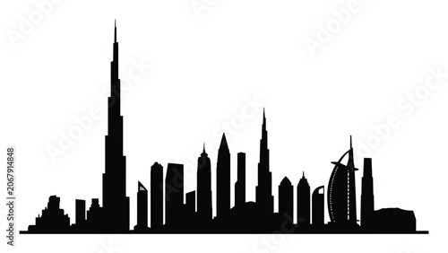 Φωτογραφία Dubai skyline features iconic architectural landmarks and skyscrapers silhouetted against a plain white background