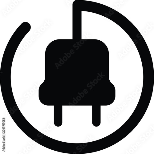 Electrical plug symbol in circle power energy icon black and white.