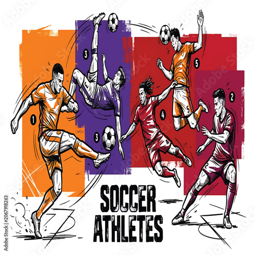 Dynamic Soccer Athletes Competing in Vibrant Flat Design Illustration