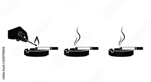 Foto Cigarette Lighting Sequence Ashtray And Hand Black Silhouette