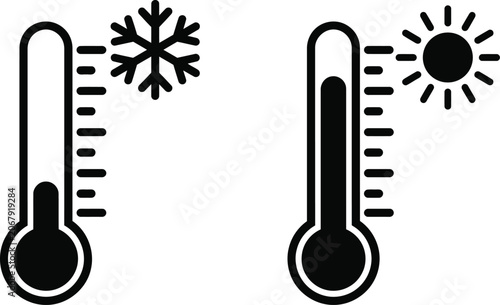 Tableau sur toile Hot and cold weather thermometer icons featuring sun and snowflake symbols for t